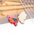 Pink and yellow enamel butterfly charm with gold plating for DIY jewelry making - Pink Print Butterfly Style (15823)