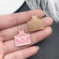 Pink heart envelope alloy pendants in gold and pink finish for DIY jewelry - Pink Enamel Zinc Alloy Heart Envelope Charm (21120)