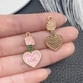 Pink heart and rose enamel charm with LOVE lettering for DIY jewelry making - Pink Enamel Zinc Alloy Rose LOVE Perfume Bottle Charm (21121)