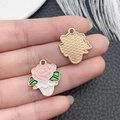 Pink rose flower charm in alloy with pink enamel and green leaves for DIY jewelry - Pink Enamel Zinc Alloy Rose Cake Charm (21122)