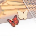 Red-orange enamel butterfly charm with gold metal backing and ring for DIY jewelry making - Printed Flower Butterfly Style (19054)