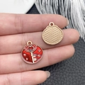 Pink love letter envelope alloy pendant with gold heart key and red enamel detail - Red Enamel Zinc Alloy Heart Key Round Charm (21463)