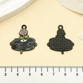 Macro detail of two vinyl record charms with pink roses showing front and back texture - Rose Vinyl Record (21760) / 1 Piece (26x23mm)