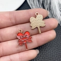 Pink heart lollipop alloy charm with golden LOVE text for DIY jewelry necklaces - Red Glitter Enamel Butterfly Heart Lollipop Charm (21467)