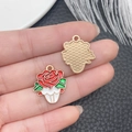 Pink rose flower enamel pendant with gold back for DIY necklace jewelry making - Red Enamel Zinc Alloy Rose Cake Charm (21474)