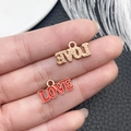 Pink Love letter envelope perfume chocolate Valentine alloy charms for DIY necklaces - Red Glitter Enamel LOVE Letter Charm (21488)