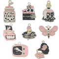 Pink gothic enamel skull charms set in alloy for DIY jewelry and keychain accessories - Mixed 8-Piece Pink Enamel Halloween Series (SN1087)