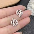 Two silver star charms with round frames for DIY jewelry and necklace making - Antique Silver Round Pentagram 12x14.5mm (12131)