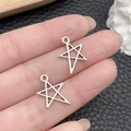 Pair of polished silver alloy star pendants for DIY jewelry making and necklace crafts - Antique Silver Star 13x18mm (12135)
