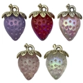 Colorful 3D acrylic strawberry pendants in five vibrant shades with gold leaf hangers - Mixed Acrylic Strawberry Series (SN1093)