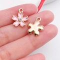 Pink enamel cherry blossom charm with sparkling crystal and gold plating for DIY jewelry - Pink Enamel Rhinestone Cherry Blossom (11896)