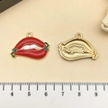 Detailed view of red lips enamel pendant with alloy metal backing for DIY crafts - Teeth Lips Chili (21844) / 25x16mm / Red