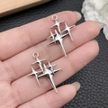 DIY antique silver star pendant in hand, bright metallic jewelry making charm - Antique Silver Hollow Star 23x29mm (18729)