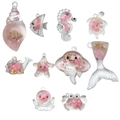 Pendentifs animaux marins en résine lumineuse avec paillettes roses et dorées - Ensemble Océan Rose 10 Styles (SN978)