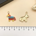 Detail of colorful donkey pinata charms for DIY jewelry making with size scale - Piñata Rainbow Horse (21841) / 23x21mm / Red