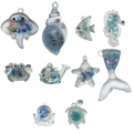 Breloques océan en résine lumineuse avec paillettes bleues pour création bijoux - Ensemble Océan Bleu 10 Styles (SN973)