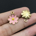 Pink and yellow enamel flower pendant with golden plating and textured back for DIY jewelry - Pink Enamel Small Daisy (16489)