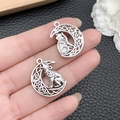 Antique silver howling wolf and celtic moon charms for jewelry making crafts - Antique Silver Moon Wolf 25x19mm (21412)