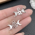 Vintage silver triple moon pendant with pentagram for DIY necklace and bracelet jewelry - Antique Silver Candy Shape Moon Star 13x22mm (21424)