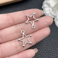 DIY silver star pendant charms with hollow pentagram design for jewelry making - Antique Silver Star 18x16mm (21504)