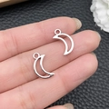 Silver crescent moon pendants set for DIY necklace and earring jewelry making - Antique Silver Moon 15x9mm (21505)