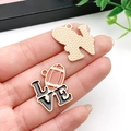 Close-up of LOVE charms with football icon and golden edges for DIY jewelry making - Black LOVE Rugby Charm (21729) / 24x24mm