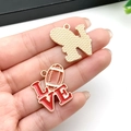 Detail of DIY sport LOVE charm with rugby ball pattern and gold brushed metal texture - Red LOVE Rugby Charm (21730) / 24x24mm