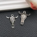 Pendentifs tête de taureau en argent vintage avec motifs floraux pour bijoux DIY - Tête de Taureau Argent Antique 26x32 (18708)