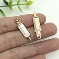 Golden alloy syringe charm with white enamel detail for DIY jewelry making - White Rectangular Syringe