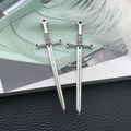 Pair of antique silver sword pendants with textured hilts for DIY jewelry making - Antique Silver Cross Sword (8074)