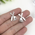 Set of two silver alloy cutlery pendants in crossed fork and knife design - Antique Silver Cutlery Knife and Fork (8834) / 13x20mm