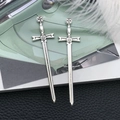 Pair of vintage silver cross sword pendants made of polished alloy for DIY jewelry - Antique Silver Longsword (8209)