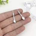 Pair of vintage silver-tone alloy spoon pendants for DIY jewelry and keychains - Antique Silver Cutlery Spoon (8836)