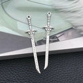Pair of antique silver sword pendants with intricate carvings for DIY jewelry making - Antique Silver Zinc Alloy Sword (16174)