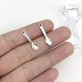Pair of mini antique silver spoon charms for DIY jewelry and keychain accessories - Antique Silver Cutlery Spoon Small (8837)