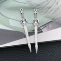 Set of two vintage silver sword pendants with intricate hilt details for DIY jewelry - Antique Silver Zinc Alloy Sword (16184)
