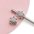 DIY silver alloy sunflower star beads with mesh center for custom charm bracelets - Antique Silver Sunflower Bead (15672)