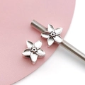 Silver-plated vintage flower alloy spacer beads for DIY bracelet making and jewelry crafts - Antique Silver Sunflower Large Hole Bead (15678)