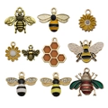 Set de breloques DIY avec abeilles dorées, tournesols et alvéoles pour la bijouterie - Variété de la Série des Abeilles (SN666)