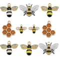 Bienen und Waben Emaille Anhänger Set aus Goldlegierung für DIY Schmuck Basteln - Emaille Biene Vielfalt (SN266)