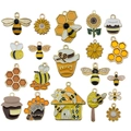 Set of 20 yellow enamel bee and sunflower charms for DIY jewelry making - Mixed Enamel Bee Series Style (SN1039)