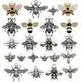Antiksilberne Bienen-Anhänger mit Emaille und Strass für DIY Schmuckherstellung - Antiksilber Bienen Serie (SN12)