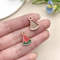Vibrant watermelon fruit charm with red enamel and gold-plated alloy for DIY earrings - Drip Oil Red Watermelon Triangle Style (8622)