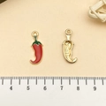 Creative red chili pepper alloy charms with green enamel and gold-plated back - Mexican Style Chili (21839) / 22x8mm / Red