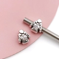 Silver angel-shaped large hole beads for DIY charm bracelets with vintage texture - Antique Silver Angel Bead (15681)