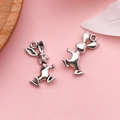 Antique silver alloy rabbit charms for Easter DIY jewelry making on pink surface - Running Rabbit (3113)