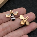 Goldfarbene Bienenanhänger mit Strass und Emaille für DIY Schmuckherstellung Sets - Schwarze Emaille Biene (11874)