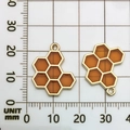 Pendentifs alvéoles dorés avec résine orange pour bijoux DIY, taille 22mm par 18mm - Abeille Nid d'Abeille Émail Double Face Jaune Orange (13955)