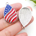 Front and back detail of teardrop US flag pendant with rhinestones for DIY jewelry - Independence Day Water Drop (19084)