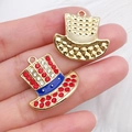 Detail of star-spangled enamel hat charm with rhinestones for DIY jewelry making - Top Hat Style